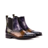 DapperFam Vesuvio in Denim / Burgundy / Purple / Khaki / Cognac Men's Hand-Painted Patina Chelsea Multi Boot in Denim / Burgundy / Purple / Khaki / Cognac