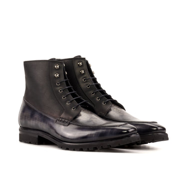DapperFam Ryker in Black / Grey Men's Italian Leather & Hand-Painted Patina Moc Boot in Black / Grey #color_ Black / Grey