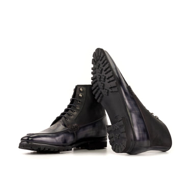 DapperFam Ryker in Black / Grey Men's Italian Leather & Hand-Painted Patina Moc Boot in