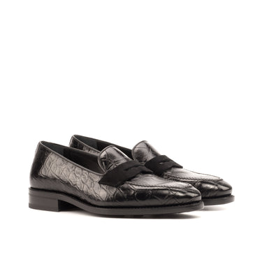 DapperFam Luciano in Black Men's Lux Suede & Italian Leather & Exotic US Alligator Loafer Black