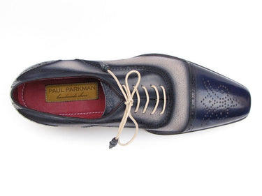 Paul Parkman Men's Hand-Painted Suede Captoe Oxfords in Navy & Beige