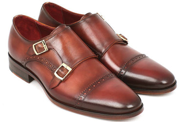 Paul Parkman Men's Leather Double Monkstraps in Camel & Light Brown