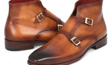 Paul Parkman Men's Hand-Painted Leather Double Monkstrap Boots in Brown