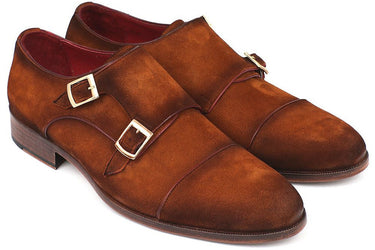Paul Parkman Men's Suede Captoe Double Monkstraps in Camel