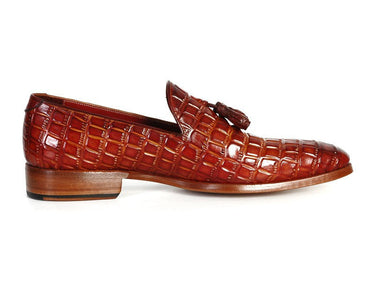 Paul Parkman Men's Croco-Embossed Calfskin Tassel Loafers in Reddish Camel