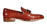 Paul Parkman Men's Croco-Embossed Calfskin Tassel Loafers in Reddish Camel