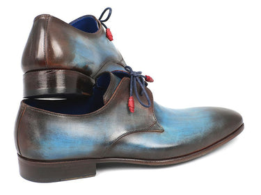 Paul Parkman Men's Hand-Painted Leather Derby Shoes in Blue & Brown