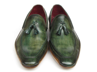 Paul Parkman Men's Hand-Painted Side Sewn Tassel Loafers in Green