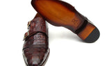 Paul Parkman Men's Croco-Embossed Leather Double Monkstraps in Brown & Bordeaux