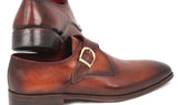 Paul Parkman Men's Hand-Painted Leather Monkstraps in Brown & Camel