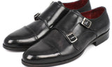 Paul Parkman Men's Leather Double Monkstraps in Gray & Black