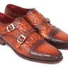 Paul Parkman Men's Croco-Embossed Leather Double Monkstraps in Brown