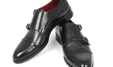 Paul Parkman Men's Leather Double Monkstraps in Gray & Black