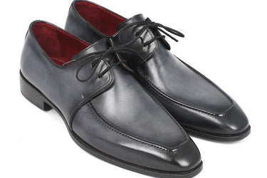Paul Parkman Men's Hand-Painted Leather Apron Derby Shoes in Gray & Black