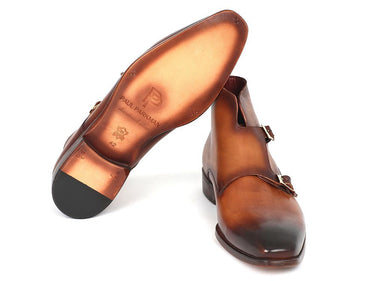 Paul Parkman Men's Hand-Painted Leather Double Monkstrap Boots in Brown