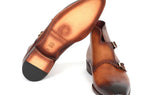 Paul Parkman Men's Hand-Painted Leather Double Monkstrap Boots in Brown