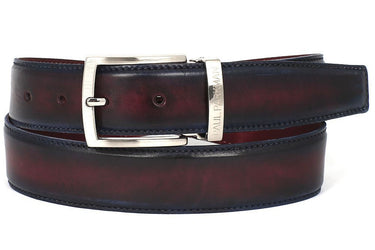 Paul Parkman Men's Hand-Painted Leather Belt in Dual Tone Navy & Bordeaux