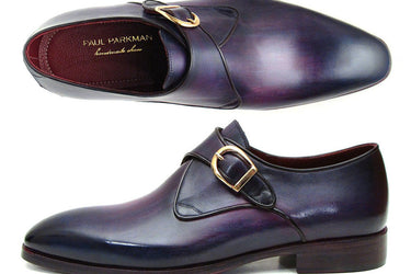 Paul Parkman Men's Leather Single Monkstraps in Purple