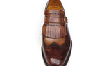 Paul Parkman Men's Hand-Painted Leather Wingtip Monkstrap Brogues in Brown
