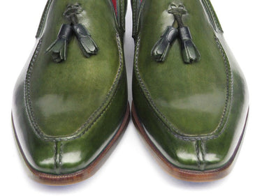 Paul Parkman Men's Hand-Painted Leather Tassel Loafers in Green