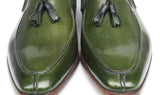 Paul Parkman Men's Hand-Painted Leather Tassel Loafers in Green