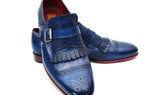 Paul Parkman Men's Leather Kiltie Monkstraps in Dual Tone Blue