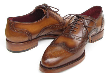 Paul Parkman Men's Hand-Painted Leather Wingtip Oxfords in Tobacco