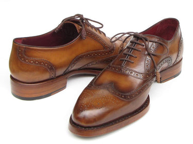 Paul Parkman Men's Hand-Painted Leather Wingtip Oxfords in Tobacco