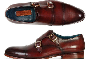 Paul Parkman Men's Leather Double Monkstraps in Dark Brown