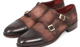 Paul Parkman Men's Suede Double Monkstraps in Brown & Beige