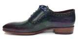 Paul Parkman Men's Hand-Painted Medallion Toe Leather Oxfords in Green & Purple