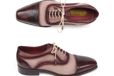 Paul Parkman Men's Hand-Painted Suede Captoe Oxfords in Bordeaux & Beige