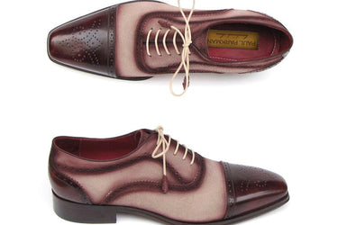 Paul Parkman Men's Hand-Painted Suede Captoe Oxfords in Bordeaux & Beige