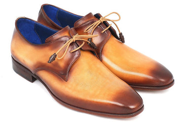 Paul Parkman Men's Hand-Painted Leather Derby Shoes in Brown & Camel