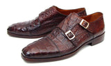Paul Parkman Men's Croco-Embossed Leather Double Monkstraps in Brown & Bordeaux