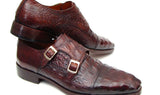 Paul Parkman Men's Croco-Embossed Leather Double Monkstraps in Brown & Bordeaux