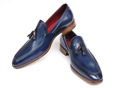Paul Parkman Men's Hand-Painted Leather Tassel Loafers in Blue