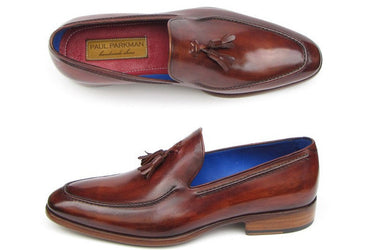 Paul Parkman Men's Hand-Painted Leather Tassel Loafers in Brown