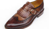 Paul Parkman Men's Hand-Painted Leather Wingtip Monkstrap Brogues in Brown