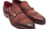Paul Parkman Men's Suede Double Monkstraps in Antique Brown