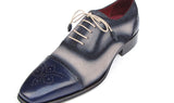 Paul Parkman Men's Hand-Painted Suede Captoe Oxfords in Navy & Beige