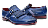 Paul Parkman Men's Leather Kiltie Monkstraps in Dual Tone Blue