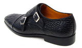 Paul Parkman Men's Croco-Embossed Leather Double Monkstraps in Black