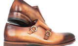Paul Parkman Men's Hand-Painted Leather Double Monkstraps in Brown & Camel