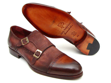 Paul Parkman Men's Suede Double Monkstraps in Antique Brown