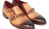 Paul Parkman Men's Hand-Painted Leather Double Monkstraps in Brown & Camel