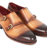 Paul Parkman Men's Hand-Painted Leather Double Monkstraps in Brown & Camel