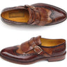Paul Parkman Men's Hand-Painted Leather Wingtip Monkstrap Brogues in Brown