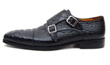 Paul Parkman Men's Croco-Embossed Leather Double Monkstraps in Black