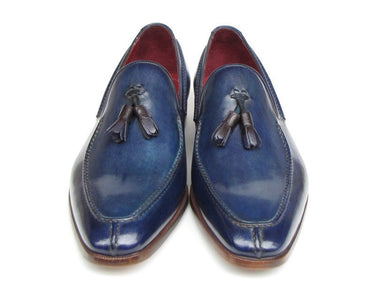 Paul Parkman Men's Hand-Painted Leather Tassel Loafers in Blue